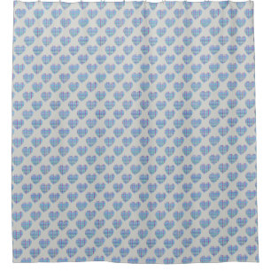 Rideaux De Douche Coeurs rayés bleus sur gris caillou