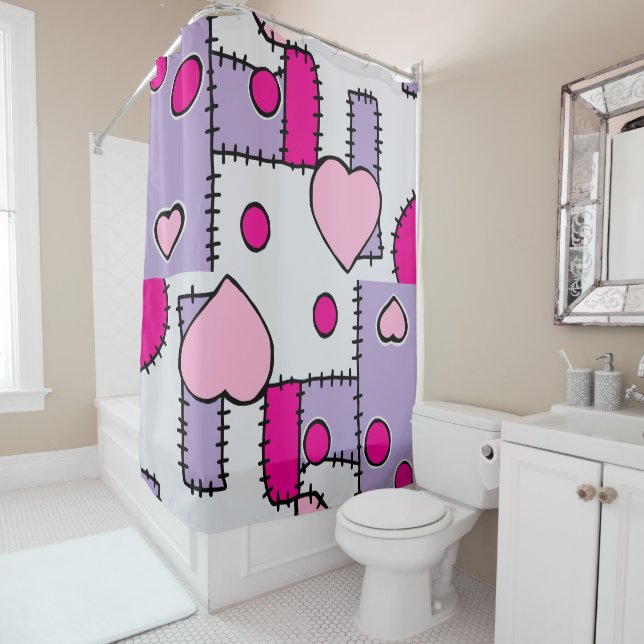 Rideaux De Douche Cœurs roses et formes fantaisistes mignonnes (En situation)