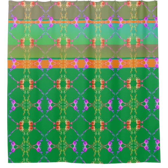 Rideaux De Douche Coeurs roses sur Apricot et Vert (Devant)