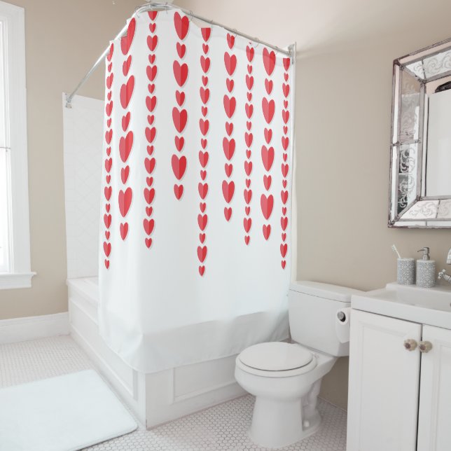 Rideaux De Douche Cœurs Rouges Mignon Saint-Valentin (En situation)