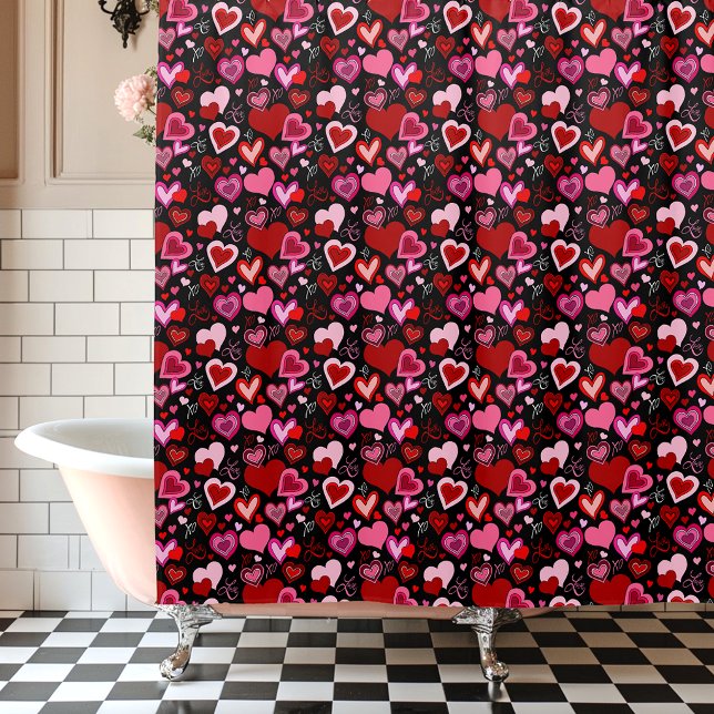 Rideaux De Douche Cœurs rouges roses noirs Motif d'amour (Créateur téléchargé)