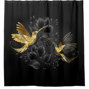 Rideaux De Douche Colibri noir et or