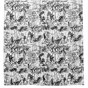 Rideaux De Douche Collage Abstrait de graffiti noir et blanc