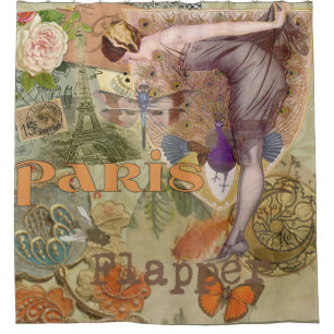 Rideaux De Douche Collage Art Déco Paon Flapper Paris Vintage