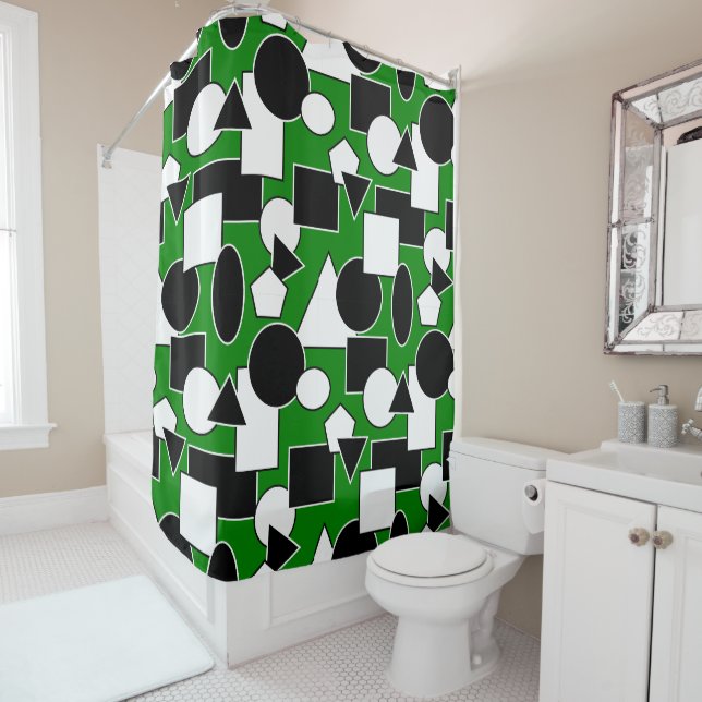 Rideaux De Douche Collage Bauhaus Vert  (En situation)