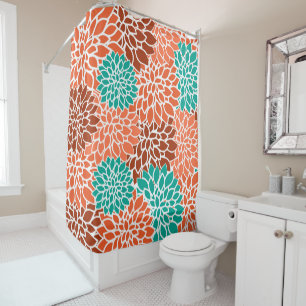 Rideaux De Douche Collage bleu turquoise, corail et bronze