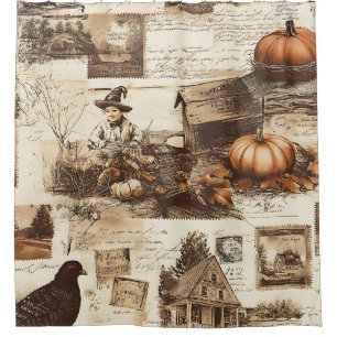 Rideaux De Douche Collage d'automne vintage   Ephémère sépitique rus