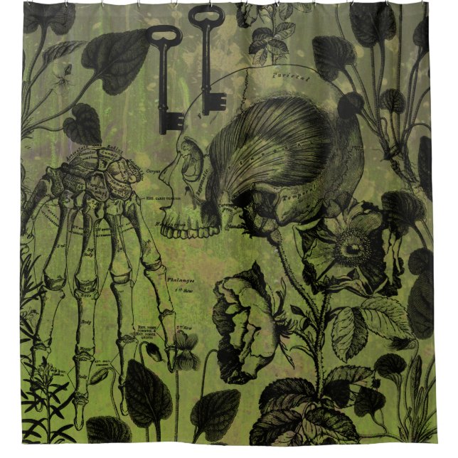 Rideaux De Douche Collage de clé de crâne gothique (Devant)