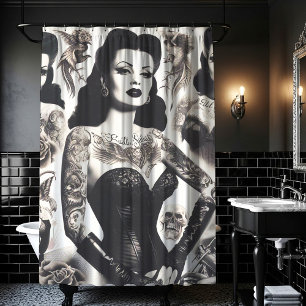 Rideaux De Douche Collage de femme gothique tatouée vintage
