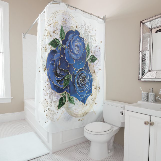 Rideaux De Douche Collage de fille - bleu minuit (En situation)