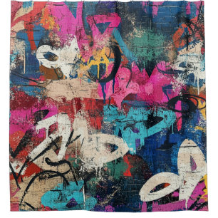 Rideaux De Douche Collage de graffiti urbain avec des couleurs vives