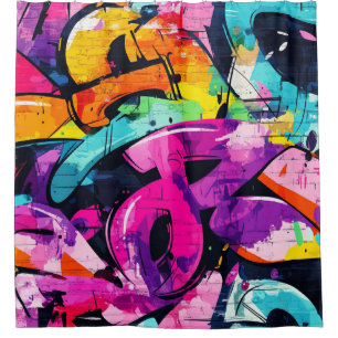 Rideaux De Douche Collage de graffiti urbain avec des couleurs vives