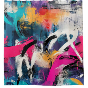 Rideaux De Douche Collage de graffiti urbain avec des couleurs vives