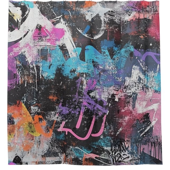 Rideaux De Douche Collage de graffiti urbain avec des couleurs vives (Devant)