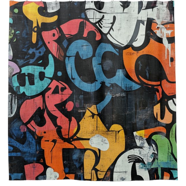 Rideaux De Douche Collage de graffiti urbain avec des couleurs vives (Devant)