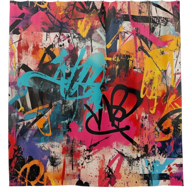 Rideaux De Douche Collage de graffiti urbain avec peinture aux coule (Devant)