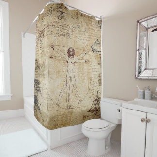 Rideaux De Douche Collage de Leonardo Da Vinci Vitruvian Man