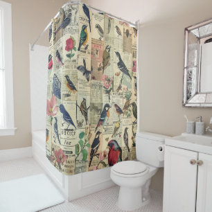 Rideaux De Douche Collage de papier rustique Vintage (5)