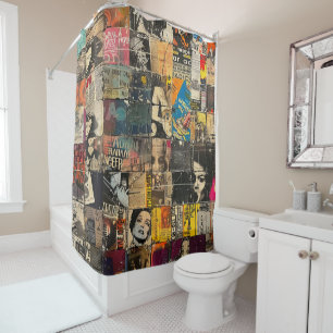 Rideaux De Douche Collage en grille de bande dessinée punk rock noir
