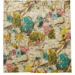 Rideaux De Douche Collage floral vintage avec texture de papier viei