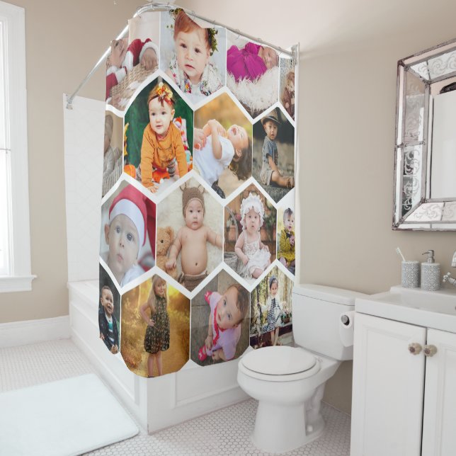 Rideaux De Douche Collage photo Hexagon (En situation)