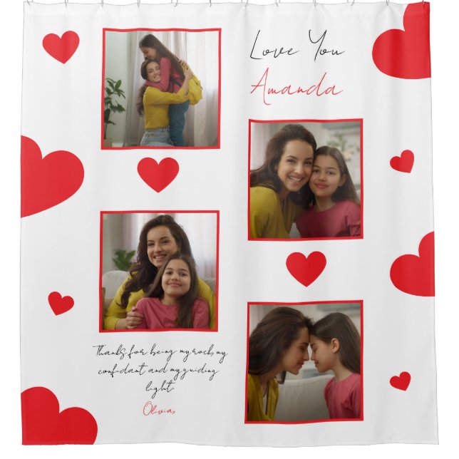 Rideaux De Douche Collage photo moderne de Red Hearts (Devant)