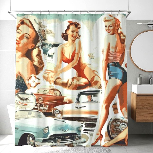 Rideaux De Douche Collage Pinups rétro (Créateur téléchargé)