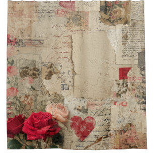 Rideaux De Douche Collage Romantique Vintage de Roses (4)