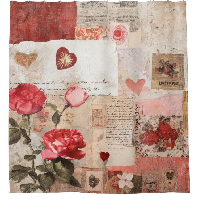Rideaux De Douche Collage Romantique Vintage Rose (3) (Devant)