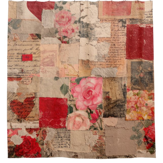 Rideaux De Douche Collage Romantique Vintage Rose (5) (Devant)