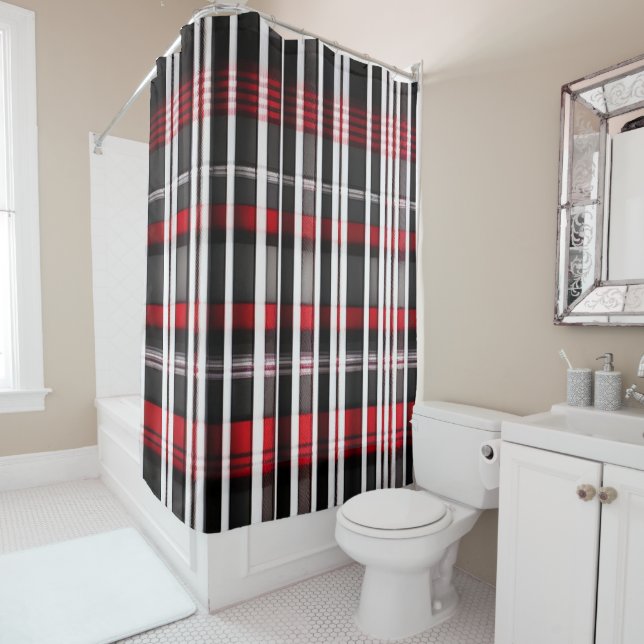 Rideaux De Douche Collection Abstraite de plaid rouge (En situation)