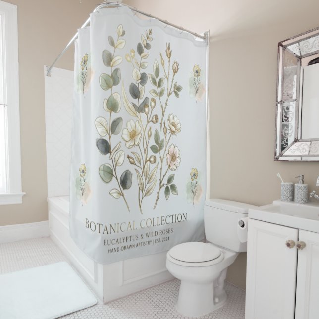 Rideaux De Douche Collection botanique Ethereal Gold & Sage (En situation)