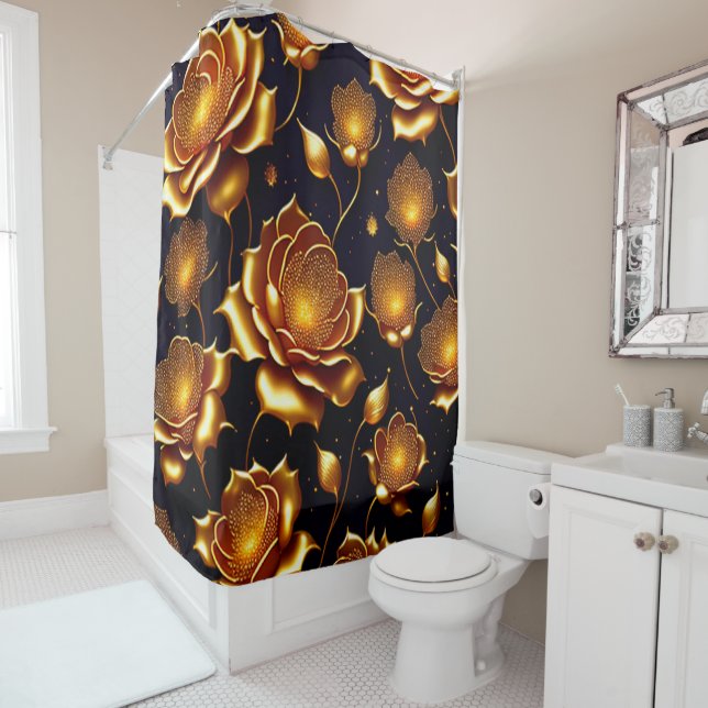 Rideaux De Douche Collection de Roses de luxe moderne Big Gold (En situation)