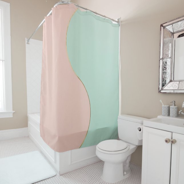 Rideaux De Douche Collection Moderne Abstraite Rose Pâle Menthe (En situation)