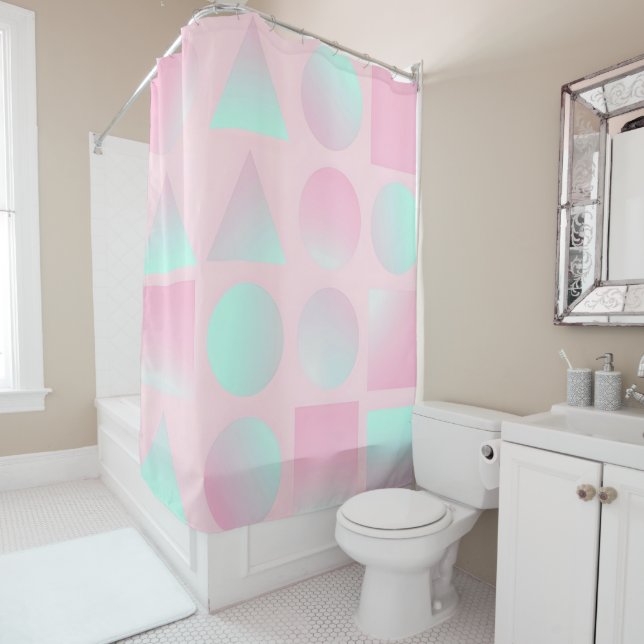 Rideaux De Douche Collection Tendance Abstraite Rose Blush Menthe (En situation)