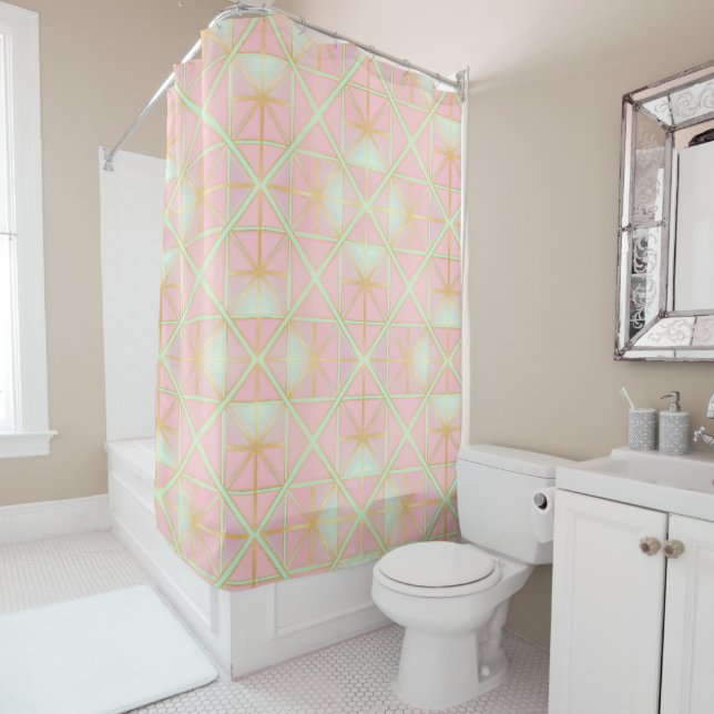 Rideaux De Douche Collection Tendance Luxe Rose Pâle Menthe Douce Or (En situation)