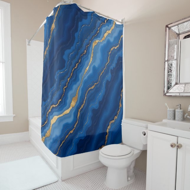 Rideaux De Douche Collection tendance Royal Blue Gold Marble Collect (En situation)