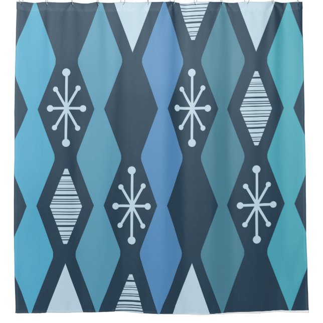 Rideaux De Douche Colonnes MCM de l'âge atomique bleu Turquoise (Devant)