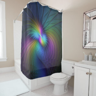 Rideaux De Douche Coloré Avec Bleu Moderne Art Fractal Abstrait