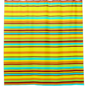 Rideaux De Douche Coloré Jaune Bleu Vert Rayure Milieu de Siècle