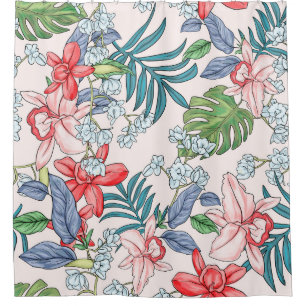 Rideaux De Douche Coloré Tropical Jungle sans fil Imprimer