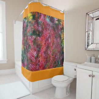 Rideaux De Douche Colorful Floral Abstract with Orange Border