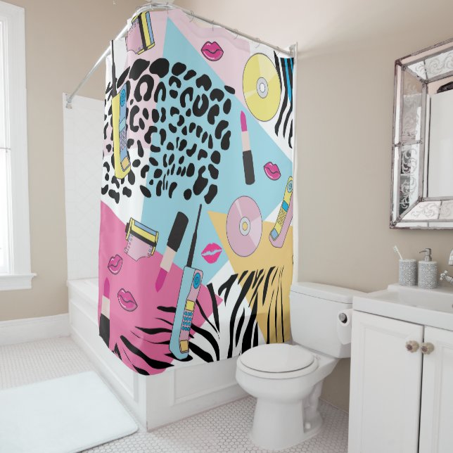 Rideaux De Douche Colorful Retro 1990's Nineties Motif (En situation)