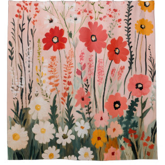 Rideaux De Douche Colorful wildflowers field painting