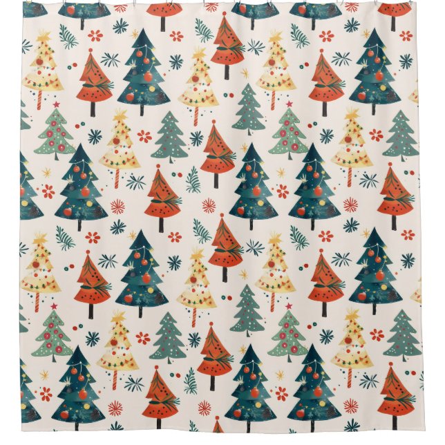 Rideaux De Douche Colourful Christmas Pine Trees Seamless Pattern (Devant)