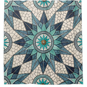 Rideaux De Douche Compas Mosaïque Verre Teinté Indigo Sarcelle – Vit