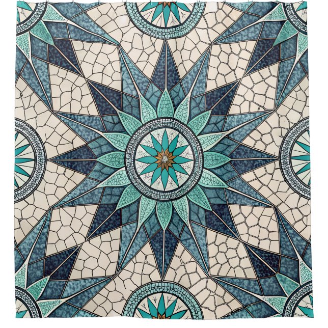 Rideaux De Douche Compas Mosaïque Verre Teinté Indigo Sarcelle – Vit (Devant)