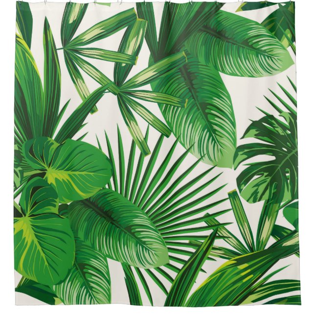 Rideaux De Douche Composition exotique tropicale verte naturelle feu (Devant)