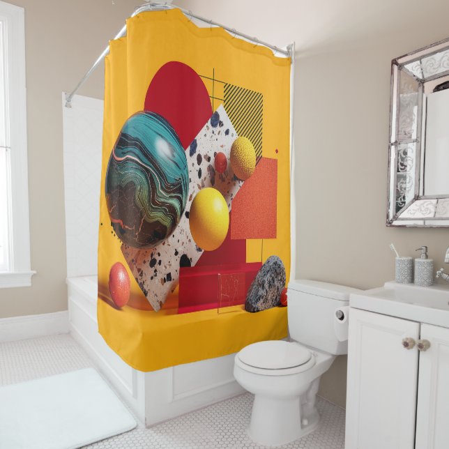 Rideaux De Douche Composition géométrique colorée abstraite (En situation)