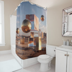 Rideaux De Douche Composition Géométrique Surréaliste Avec Sphères D
